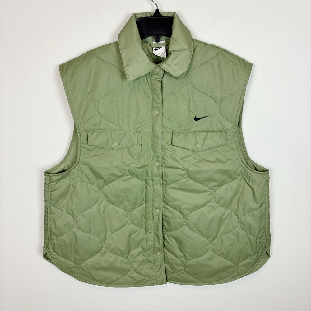 Nike Women's Sportswear Essential Quilted Vest in Oil Green Black Size M